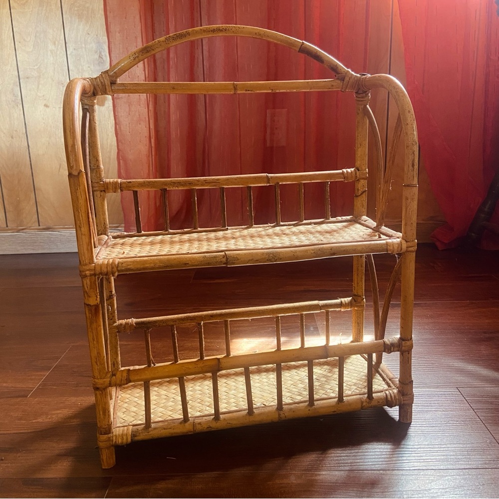 Vintage 70’s Rattan 2 Tier Arched Table Top Shelf
